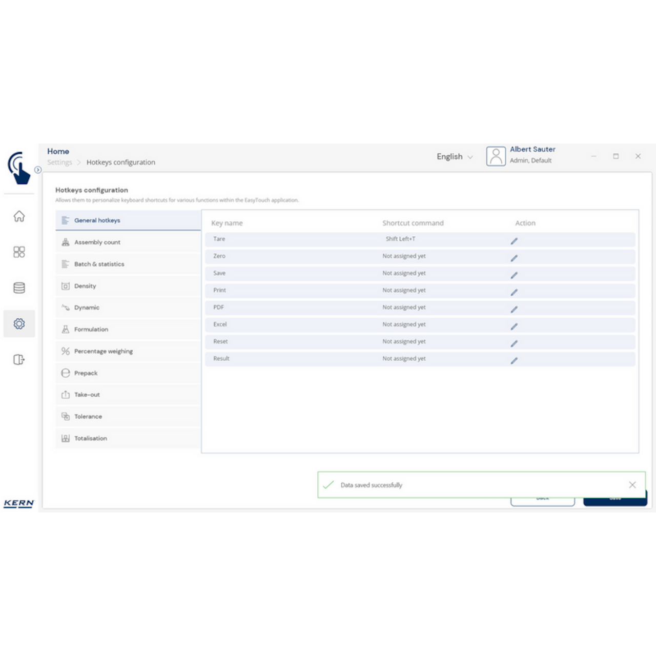 Software EasyTouch SET-411 Hotkeys