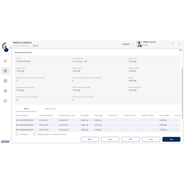 Software EasyTouch SET-16 Batch and Statistics