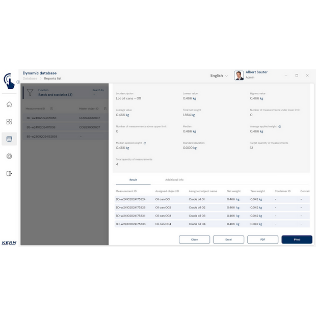 Software EasyTouch SET-16 Batch and Statistics