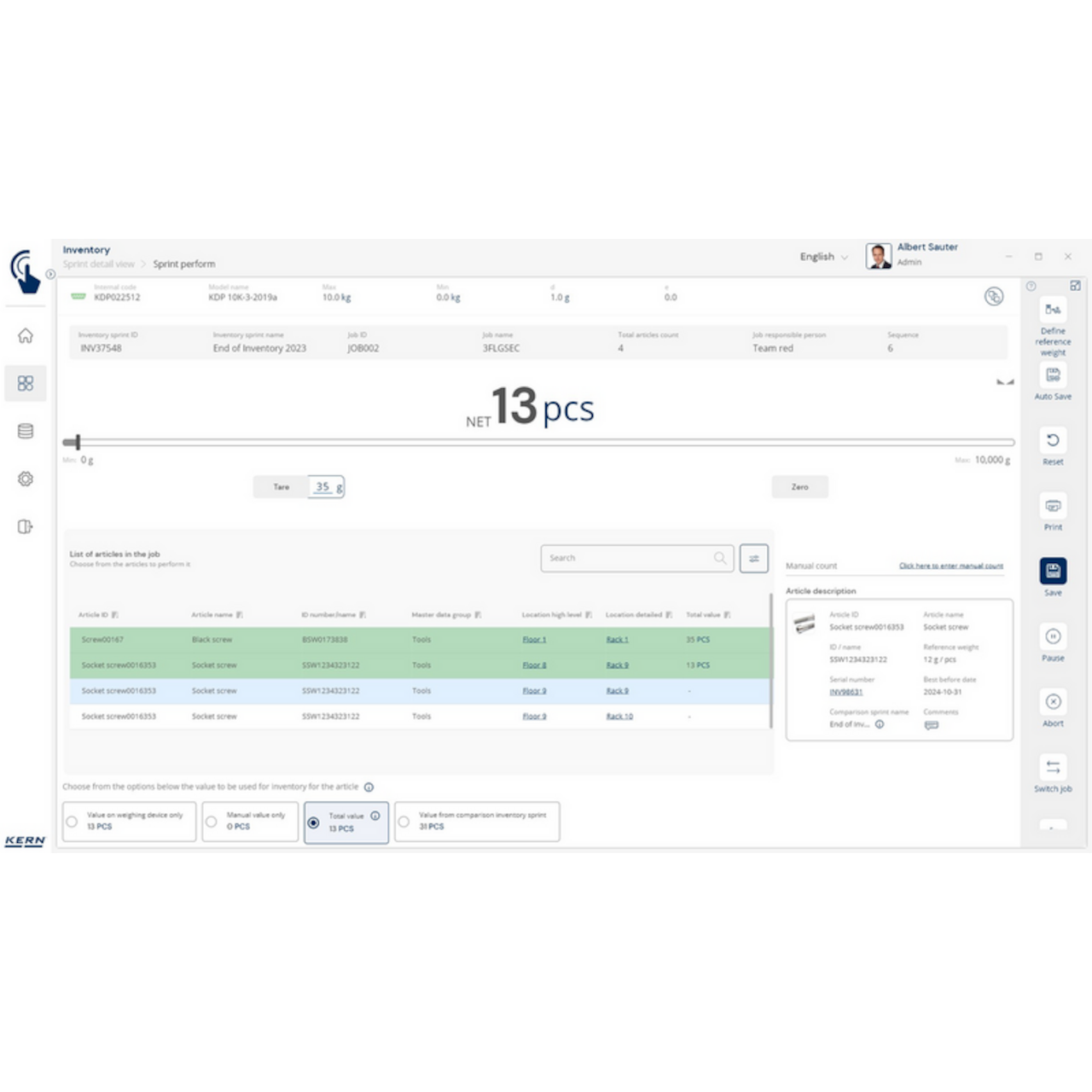 Software EasyTouch SET-52 Inventory