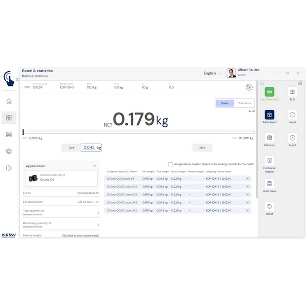 Software EasyTouch SET-16 Batch and Statistics