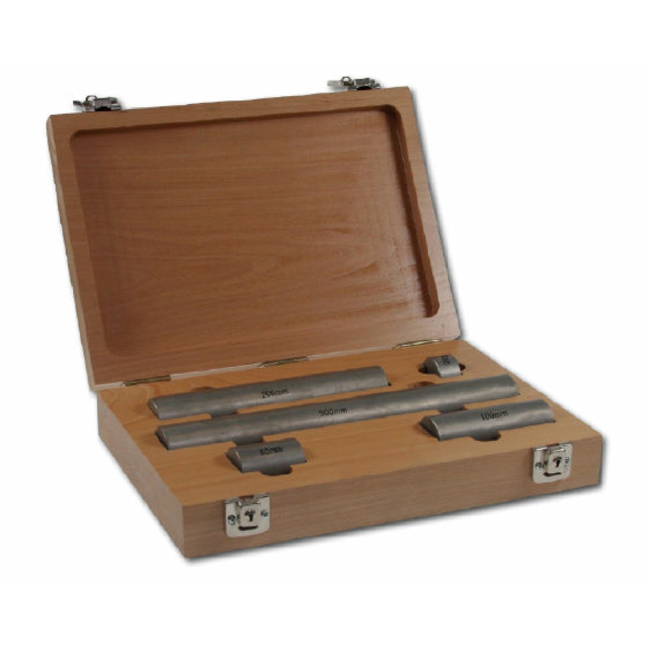 5 Kalibrierblöcke aus Stahl mit Holzbox, 20, 50, 100, 200, 300 mm